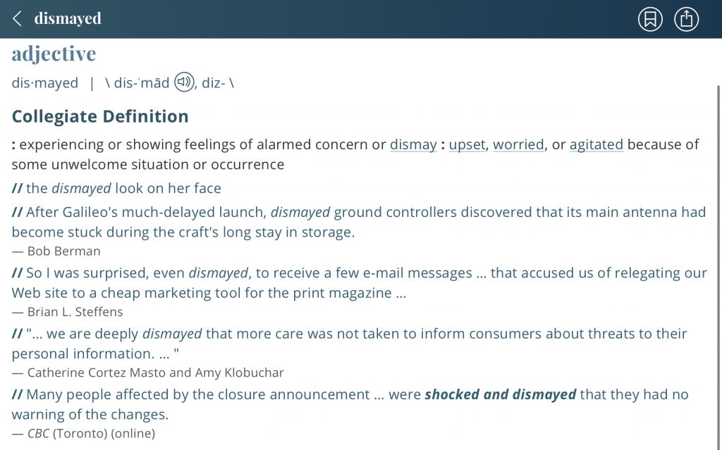 definition-dismayed